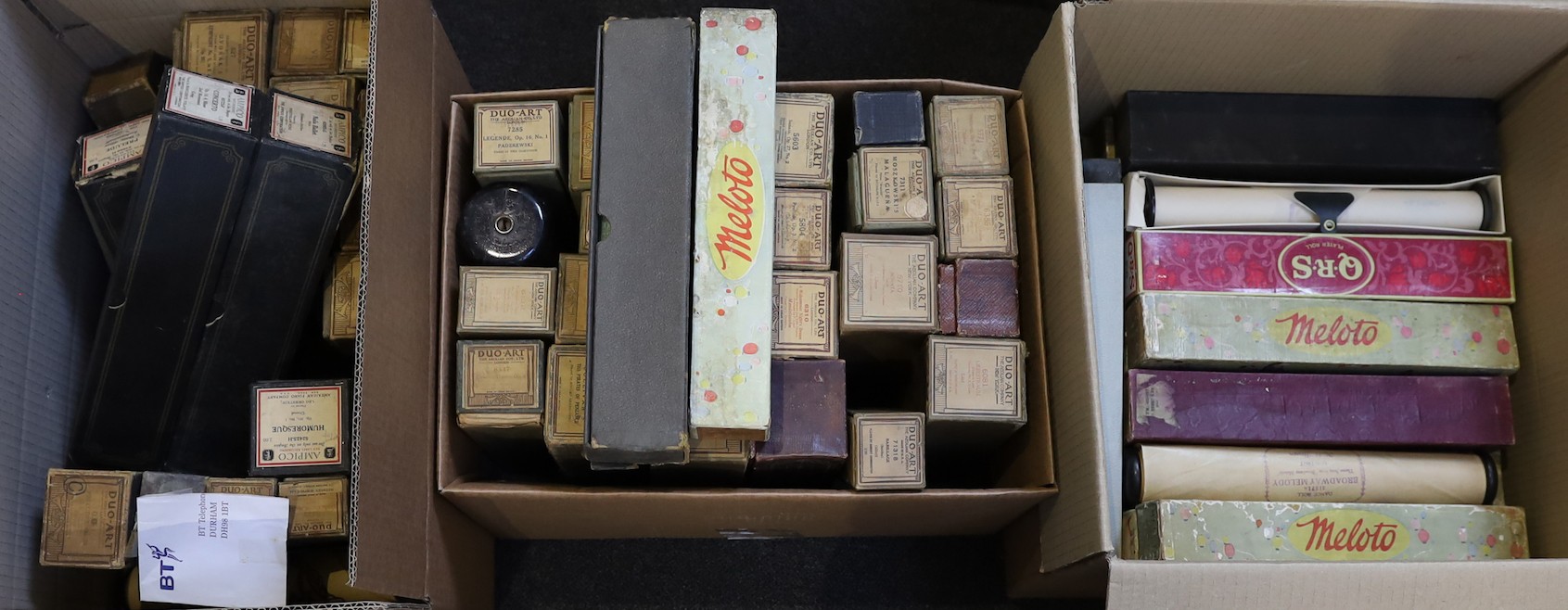 A collection of approximately 75 boxed pianola rolls mainly Duo-Art and Meloto.